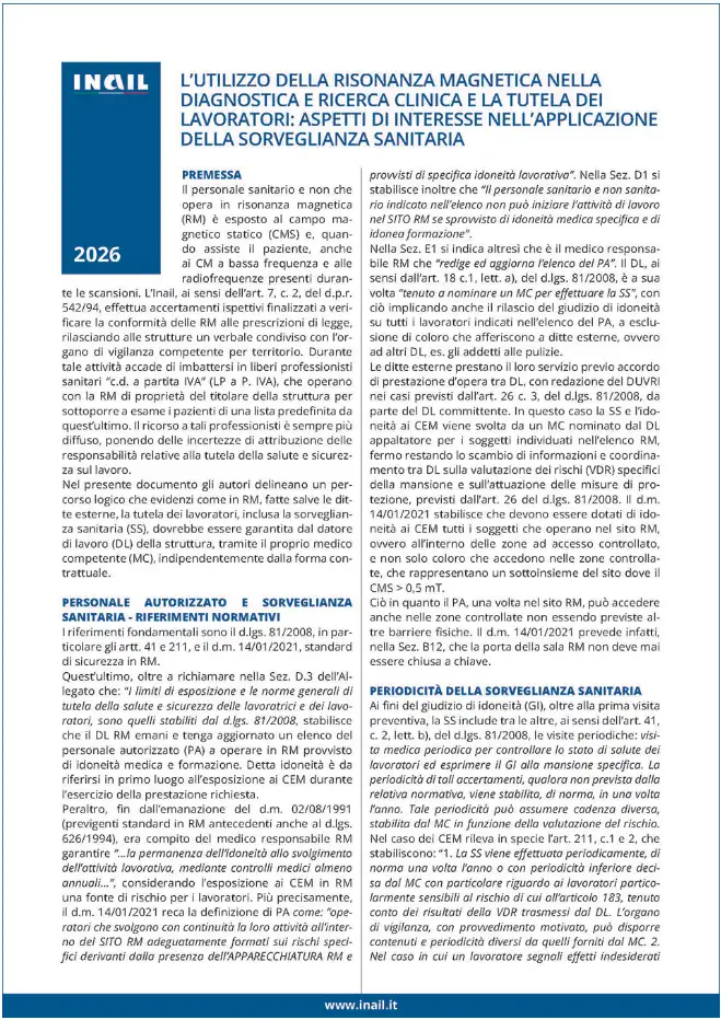 Risonanza magnetica | Diagnostica e ricerca clinica e tutela dei lavoratori